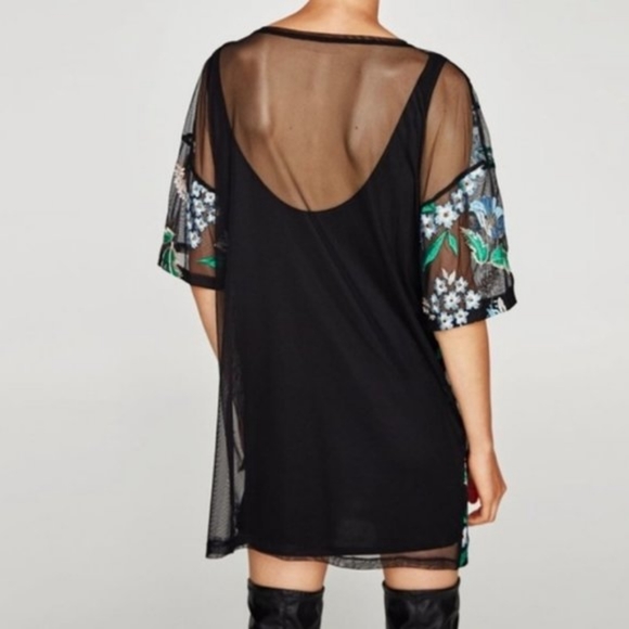 Zara Floral/Black Semi-Sheer Mini Dress - Picture 3 of 10